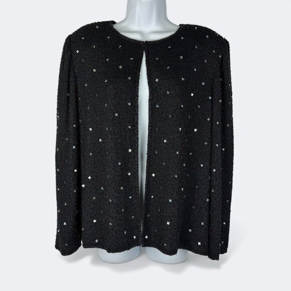 Vintage Black Silk Evening Jacket Heavily Beaded Sequin Formal Event - Picture 1 of 9
